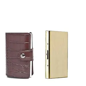 Stealodeal Metal and PU Unisex Cash and Card Holders, Pack of 2, Gold & Brown (54DBRWN)