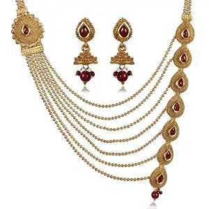 Shining Diva Fashion Latest Long Haram Design Necklace Set for Women Traditional Jewellery Set for Women (Golden) (10115s)