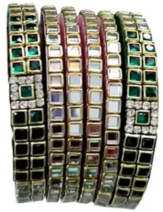 Neta Jewels Silk thread bangles kundan bangles Green colour for use set of 6 for women/girls (2-4)