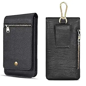 LIKECASE Multi Function Zipper Lock Leather Mobile Case with Card,Powerbank & Mony Slot for Honor X7a / X5 / X8a / Magic5 Lite / X9a / Magic5 / Magic5 Pro / Play7T (Black)