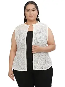 Women Cotton Graphical Lace Cover Up Shrug Cardigan White UNBZZ-SG-626P-PtiCLSL_5XL