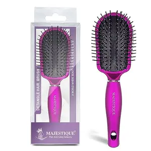 Detangler Brush by Majestique Premium Purple Series - Bio-Friendly Detangling brush Ultra-Soft Tipped Nylon - Glide Through Tangles with Ease - For Curly, Straight, Natural, Women, Men - Dry and Wet Hair - Purple/HR105