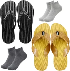Vitoria Men Slippers | Soft Comfortable Stylish And Anti Skid Men's Flip-Flops & Slippers | Color : Multicolor | Size : 9, 2SLPDanaBlkWaveYlwDrkGryLgtGryScks-9