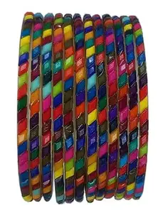 The Golden Cascade Multi Color Cutting Design Glass Bangles/Kanch Chudi Set for Women & Girl/Audi (Multi, Large 2-8)