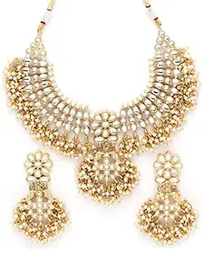 Karatcart Gold Plated Tassel Pearl Kundan Choker Necklace Set for Women
