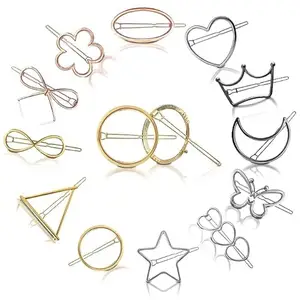 Trexee Hair Clip Pins Large Metal Hair Clips Golden Silver Bronze Butterfly hair accessories Hair Pins Moon Triangle Circle Thick Hair Styling Hair Clips for Girls & Womens (Pack of 4)