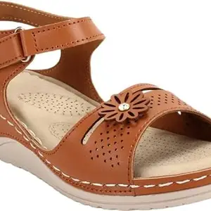 Vayonaa PU Leather Doctor Sole Ortho Soft and Comfortable Sandals for Women|Girls|Ladies Tan