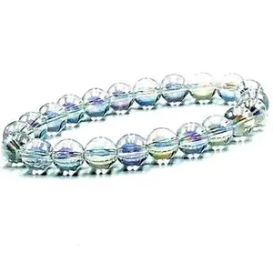 Lady Works Natural Angel Aura Quartz 8mm Round Shape Smooth Cut Beads 7 Inch Stretchable Bracelet For Men & Women. Unisex Bracelet For Healing, Meditation, Prosperity, Gift & Luck|LW_BRST_00665_7.0