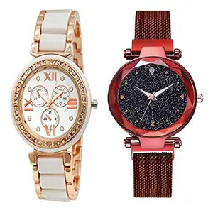 crispy Swiss Rose Gold & Red Magnet Water Proof Stainless Steel Watch for Women