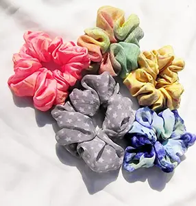 MANIM- silk, Georgette, chiffon, rayon scrunchies for girl's kids, and women, Set of 5