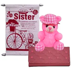 Saugat Traders Rakhi Gift for Sister - Scroll Card, Soft Toy & Women's Wallet - Gift for Sister On Rakshabandhan-Birthday Gift