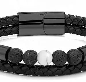 SV 7 Stone Wonders Natural Gemstone 2 Cord Leather Bracelet for Men Boys
