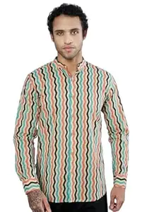 COTLAND Fashions Jaipuri Cotton Printed Full Sleeves Mandarin Collar Shirt for Men