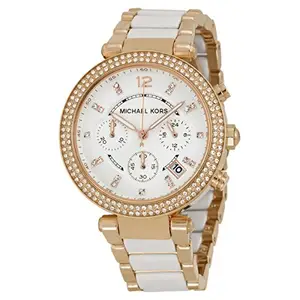 Michael Kors Parker White Dial Gold Tone SS Quartz Chrono Ladies Watch MK5774