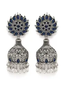 Karatcart Oxidised Silver Blue Stone Drop Earring for Women