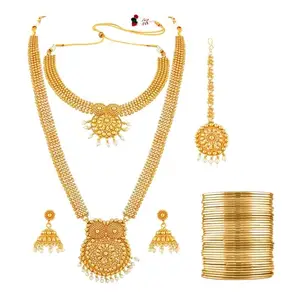 Peora Combo of Bridal Set & Golden Bangles Gift For Women