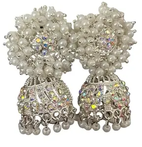 HVE Fashion Jewellery Silver Plated Pearl Jhumka/Jhumki Earings for Women Traditional Earrings for Girls