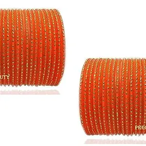 Precious Beauty Beautiful Stylish Golden Zari Dot Glass Bangles set for women & girls.(Pack of 48 Bangles) (D Orange, 2.40 INCHES)
