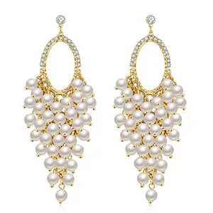 Jewels Galaxy Valentine Gifts Limited Edition Flawless Pearl Studded Magnificent Gold Plated Danglers For Girls (Golden) (SMNJG-ERG-2397)