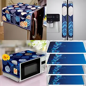 KANUSHI Industries®Fridge/Refrigerator Cove + 1 Pc Microwave Cover + 2 Pc Handle Cover + 4 pc Fridge Mats(FRI+Micro+2-HDL-Blue-Long-LEVS+M-8-04)