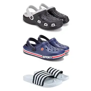 DRACKFOOT Lightweight Classic Clogs || Sandals with Slider for Men-Combo(3)-3018-3015-3026-10 White