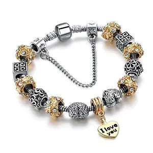 Hot And Bold Pearl & Swarovski Crystal Stylish Charm Bracelet for Women-Girl-Ladies Heart-Love Dangling Fashion Jewellery.