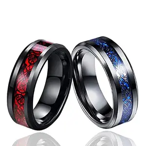 University Trendz Stainess Steel Combo Pack of Dragon Rings for Mens and Boys (Blue-Red)