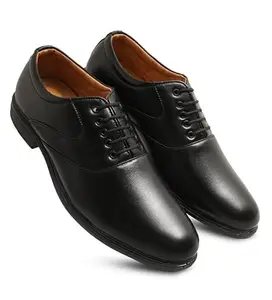 Men's Casual Faux Leather Solid Lace-Up Formal Shoes (Black, 7)-PID56737