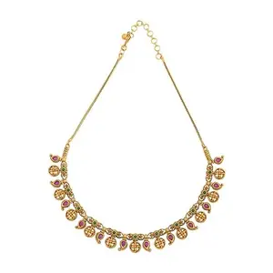Kushal's Fashion Jewellery Ruby-Green Gold Plated Ethnic Antique Necklace- 411846