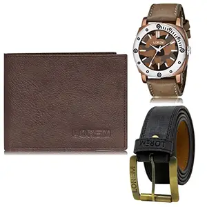 LOREM LOREM Mens Combo of Watch with Artificial Leather Wallet & Belt FZ-LR53-WL12-BL01