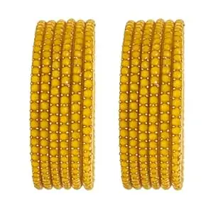 Srijman Glass Bangles Set of 12 for Women | Designer Beaded Gold Accent Chudi Set | Lightweight Traditional Bangles | 20+ Colours Available | Sizes 2.4, 2.6, 2.8