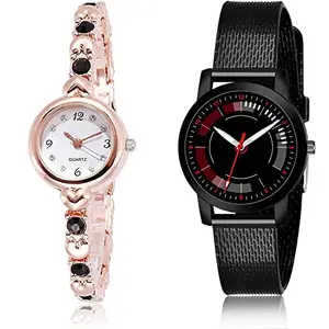 NIKOLA Fashionable Analog White and Black Color Dial Women Watch - G455-(45-L-10) (Pack of 2)
