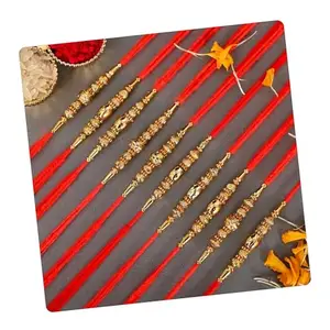 Poorak Religious Assorted Rakhi Set (10 Rakhi For Brother, Roli Chawal Set, Greeting Card) Set 12