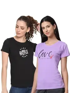 Typography Women Round Neck Multicolor T-Shirt BZ-UNCBTE-339-MNBK-5XL