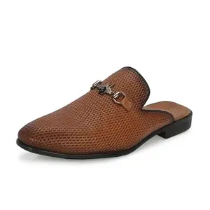 HITZ Men's Tan Leather Half Shoes Ethnic Wear Mule Shoes - UK 7