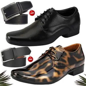 Graceful Formal Shoes/Party Shoes/ 2 Shoes Combo with Free 2 Belt for Men and Boys (BAZAAR9840_PV-LNG-101) Multicolor