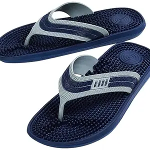 Max Men Textured V-Strap Slippers,NAVY,44