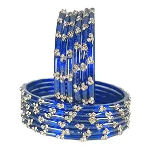 BANGLESKART Glossy Glass Bangles Set For Women & Girls with Zircon Diamond Stone | Trendy Transparent Crystal Glass Bangles | Fancy Kanch ki Chudi Set | Bangles for Wedding, Party- Set of 12