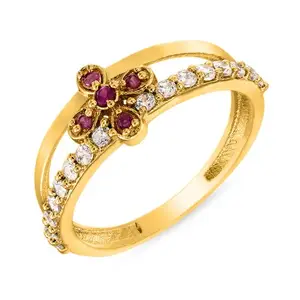 Mahi Ruby & CZ 24K Gold Plated Fashion Finger Ring for Women FR1100295G16