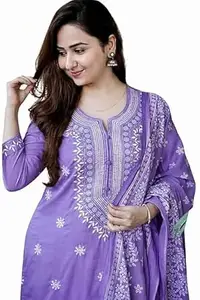 Women’s Cotton Chikankari Kurti Set with Pant & Dupatta | Lucknowi White Thread Embroidery 3 Piece Ethnic Suit Set for Women | Traditional Festive & Casual Wear