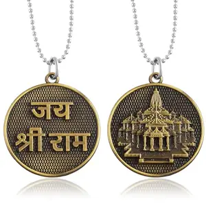 Memoir Brass Antique Gold reversible both side Jai Shri Ram pendant with chain hindu spiritual Fashion jewellery Men Women (PCMC8527)