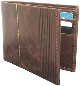 Men Brown Original Leather RFID Wallet 5 Card Slot 2 Note Compartment
