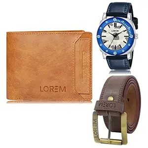 LOREM LOREM Mens Combo of Watch with Artificial Leather Wallet & Belt FZ-LR54-WL06-BL02