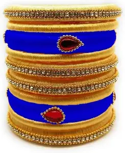 pratthipati's Silk Thread Bangles New Plastic Bangle With Gold Color ((Dark Blue) (Pack of 10) (Size-2/8)