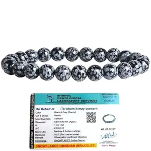 Astrogem Crystal Agate Lab-Certified Natural Snowflake Obsidian Crystal Bracelet For Root Chakra, Strength & Manifestation (8 mm Women men)