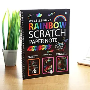 SpiderJuice SpiderJuice 1 Book (10 Pages) Creative Unique Rainbow Magic Colorful Mandala Art Drawing Scribble Fun Activity Black Scratch Paper Note Book for Kids Adults Birthday Return Gifts Restaurant Hotel Cafe Memo Menu Pad with Bamboo Stick