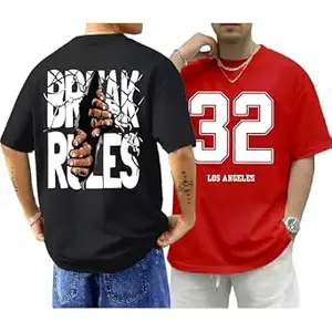 ENCIGER Men's Oversized Cotton T-Shirt Pack | Drop Shoulder Graphic Printed Casual Streetwear Combo | Baggy Hip-Hop Tshirts