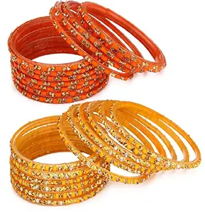 Colorful Glass Bangles/Kada Set Combo Ornamented with Colourful Chips & Beads_Bridal2411 (AkBang2-AABT1.d_bang)