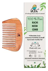 BODE- Organic Neem Wooden Comb Wide Teeth for Tangle Free Curls, Healthy Scalp, Hair Growth, Hairfall & Dandruff Control for Men & Women (PRT- GOL SHAMPOO)