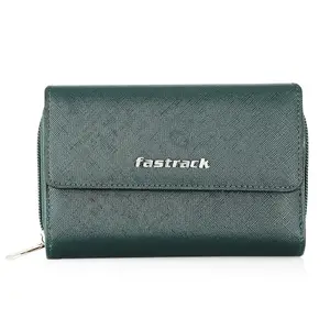 Fastrack Faux Leather Women Textured Three-Fold Wallet with 5 Card Slots & ID Card Holder, Grey